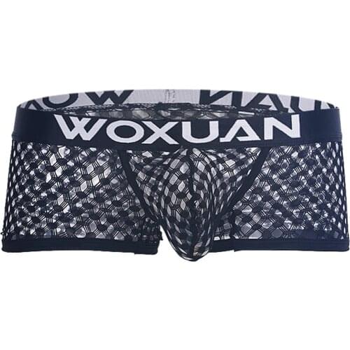 Sexy Panties for Men Elastic Waistband Letter Print Hollow Out See-through Briefs Solid Color Breathable Underwear Boxer Briefs
