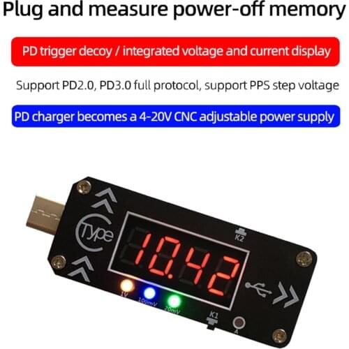 USB Charging Trigger Charger Voltmeter Ammeter 5V/9V/12V/15V/20V/PPS PD2.0 PD3.0 Type-C USB Decoy Device for PD Charger