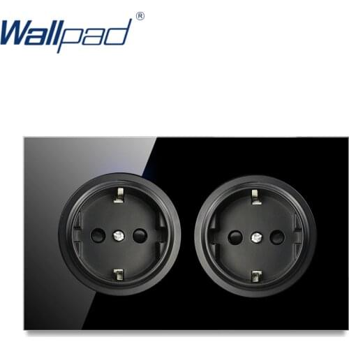 Wallpad L6 Double EU German Electric Wall Socket 146 Size Power Outlet Black Tempered Glass Panel