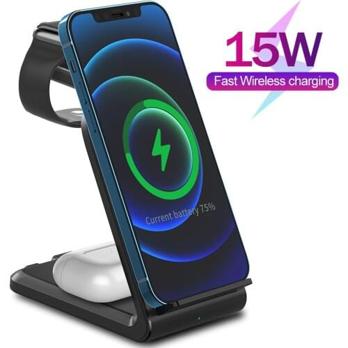 X456 4In One Wireless Qi Certification Charger For Iphone 12/11/Airpods/Apple Watch/Android Wireless Desktop Fast Charging Stand