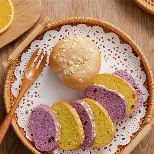 Japanese Handmade Weaving Vietnam Rattan Storage Basket Binaural Beech Wood Handle Bread Basket Fruit Basket Tea Tray