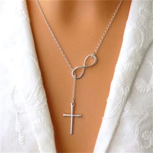 Classic 8 word Infinity Tassel Cross Pendant Silver Color Clavicle Chain Necklace Female Charm Boho wholesale