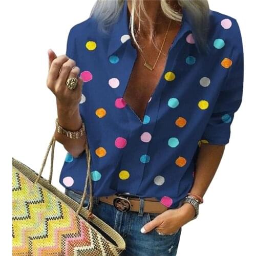 Polka Dots Shirt Women Turn Down Collar Long Sleeve Fashion Office Work Wear Blouses Oversized Streetwear Female Tops