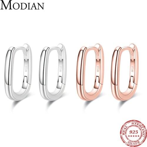 Modian Minimalist Oval Charm Hoop Earrings For Women Authentic 925 Sterling Silver Simple Wedding Engagement Fine Jewelry Gifts