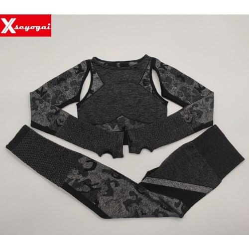 Womens Sports Suit 2 Piece Yoga Wear High Waist Leggings Long Sleeve Crop Top Fitness Running Tracksuit Home Wear