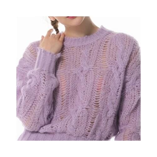 Women Sweater Autumn New Hollow Mohair Sweater Round Neck Pullover Sweater Women