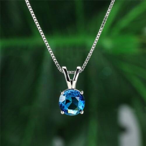 Simple Female Rainbow Crystal Pendant Necklace Charm Silver Color Chain Necklaces For Women Cute Round Zircon Wedding Necklace