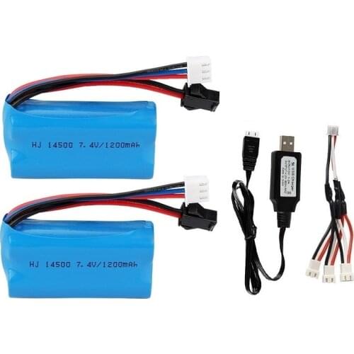 1-5Pcs 7.4V 1200mAh 14500 Li-ion battery SM plug/USB charger for Electric Toys water bullet gun toys accessory