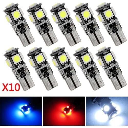 10X T10 5SMD 5050 White Blue Red Car Light Canbus Error Bulbs Wedge Lamp Parking Bulb Band Decoder Sign turn signal light 12V