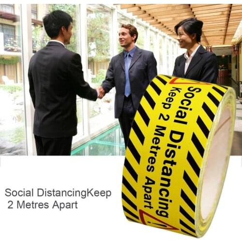 33m*48mm Pvc Floor Warning Tape Please Keep A Safe Distance Of 2 Meters Tape Remind Diy Sticker Waterproof Wear-resistant Tape