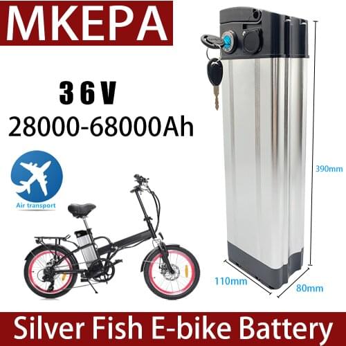 36V 28ah~68ah Argent poisson style VElo Electrique batterie 36V 500W lithium batterie avec Boitier En Aluminium anti-vol serrure
