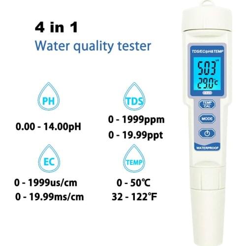 4 in 1 Digital pH Meter with PH/TDS/EC/Temperature Function Water Quality Tester for Hydroponics/Aquariums/Pools/Drinking Water