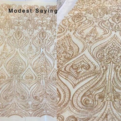 5 Yards Shiny Ivory Sequins Fabric for Evening Dresses 2019 Embroidered Mesh Cloth Wedding Party Prom Gowns Net Lace Material