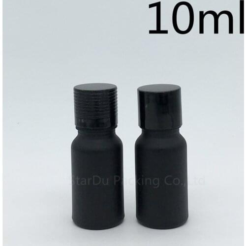 500pcs 10ML Black Frosted Glass Bottle, empty Vials Essential Oil Bottle with black screw cap 10cc Perfume bottles