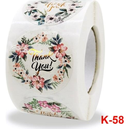 500pcs/roll 1.5 Inch Gift Packaging Birthday Party Offer Stationery Sticker Gold Thank You Flower Stickers for Seal Labels