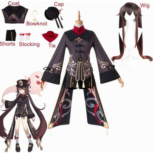 7PCS Genshin Impact Hutao Cosplay Costume Hu-Tao Wig Cosplay Anime Game Hu Tao Outfits Dress Halloween Costumes For Women