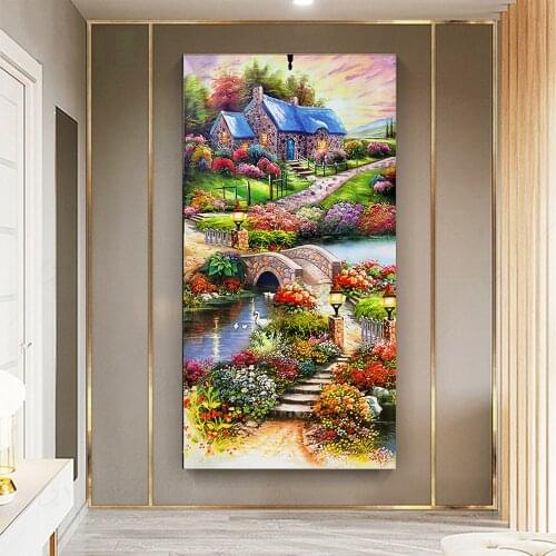 Round full diamond landscape 5D diamond painting country DIY special diamond embroidery kit decorative ornaments