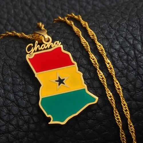 Anniyo Ghana Country Map and Flag Pendant Necklaces Charm Ghanaian Jewelry Ghana National Day Gifts #138121