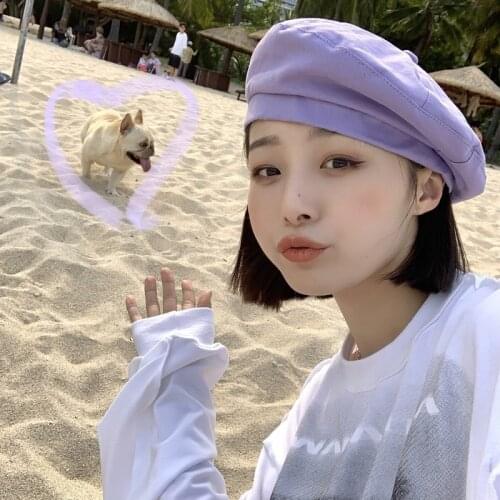 2021 New Japanese Sweet and Cute Purple Beret Female Casual Wild Summer Literary Retro Solid Color Painter Hat