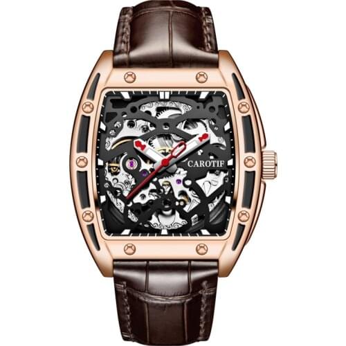 Fashion watch for men mechanical wristwatches hollow luminous tonneau watches mens automatic mechanical watch waterproof