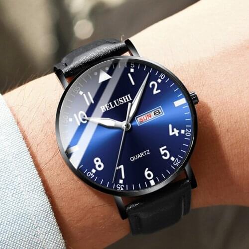 2021 New Watches Mens Top Brand Fashion Male Clock Leather Waterproof Week Date Business Men Wristwatches Relogio Masculino