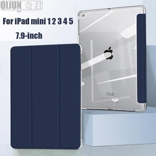 Tablet case for Apple ipad mini 1 2 3 4 5 th 7.9" 2019 Leather Smart Sleep wake Trifold Stand Solid cove bag for mini2019 case