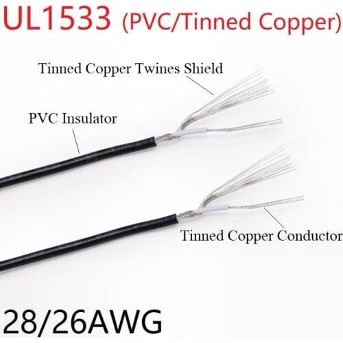UL1533 Shielded Wire 28AWG 26AWG Single Core Audio Channel Signal Cable Amplifier Electric Copper Line PVC Insulated Black
