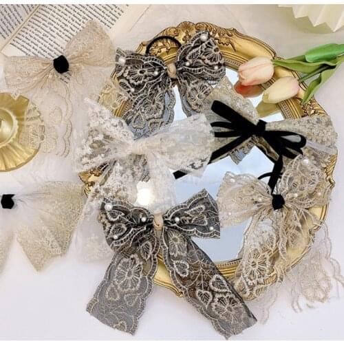 Lace Bow With Clip Women Girls Elegant Bowknot Tie Hairpins Vintage Black Bow Hair Clip Prom Hair Accessories Party