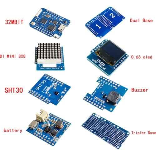 Esp8266 D1 Mini Pro Wifi Nodemcu Data Logger Shield Ds1307 Battery 0.66 Oled Dc Power Buzzer V1.0.0 Dual Base For Wemos Diy Kit