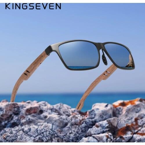 KINGSEVEN 2019 New Design Aluminum+Handmade Walnut Wooden Sunglasses Men Polarized Eyewear Accessories Sun Glasses For Women