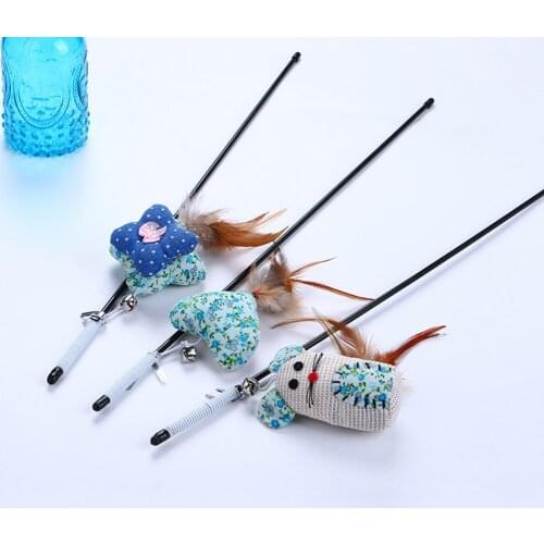 Cat Rod Nature Catnip Toys For Cats Pet Toys Interactive Funny Cat Stick With Corduroy Plastic Feather Mouse Heart Cat Supplies