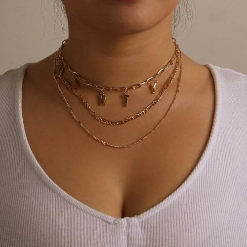 Multi-layer Creative Personality Letter Short Choker Pendant Necklace for Collarbone Chain Fashion Wedding Necklace Jewelry