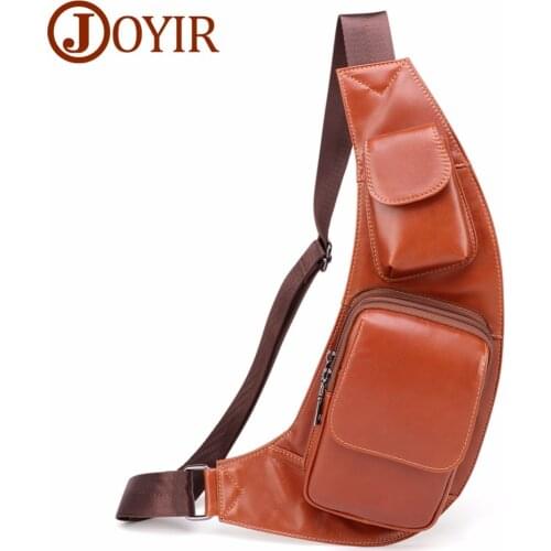 JOYIR Mens Chest Bag Genuine Leather Cowhide Vintage Shoulder Messenger Crossbody Bags for Men Casual Travel Sling Chest Back