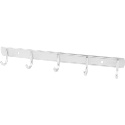 Aluminium Alloy Wall Mounted 5 Hooks Coat Towel Hat Rack Silver Tone free shipping