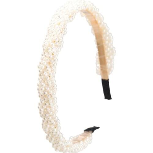 New Women Elegant Full Pearls Weaving Hairbands Sweet Headband Hair Bundle Lady Hair Hoops Fashion Turban Accessories Bridal