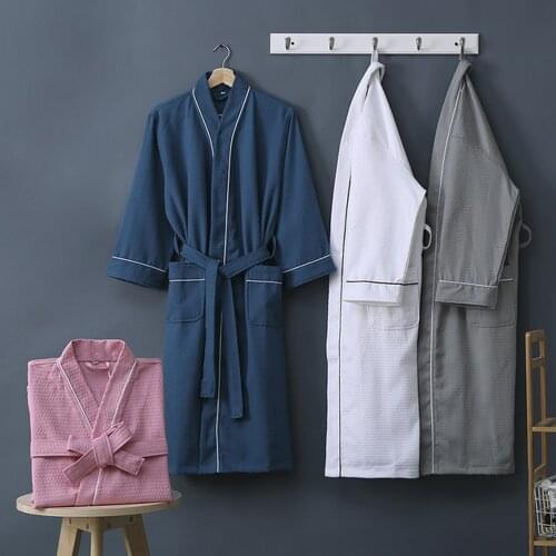New Thin Waffle Bathrobe 100% Cotton Robe Lovers Hotel Robe Mens Robe Bathrobe Soft Sleeprobe Male Casual Bridesmaid Homewear