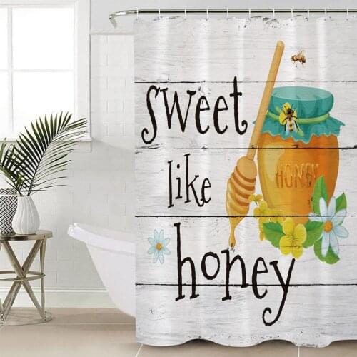 Bee Honey Flower Jar Shower Curtains Waterproof Bathroom Curtain Frabic Polyester Bathroom Curtain with Hooks