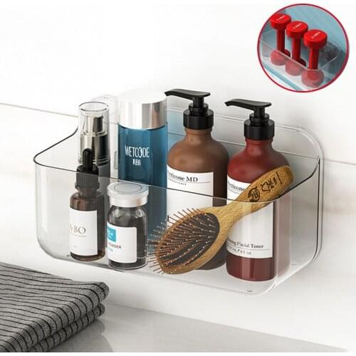 Transparent Bathroom Shelf Shower Shampoo Storage Rack Toiler Holder Wall-mounted Kitchen Organizer Shelves Bathroom Accessories