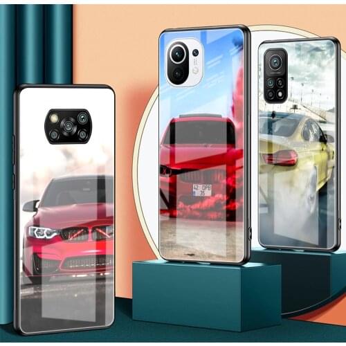 Luxury Glass Case for Xiaomi Redmi Note 9S 8 9 10 7 8T 9C K40 Mi 10T Pro 9T Poco X3 NFC M3 Phone Cover Blue Red For Bmw