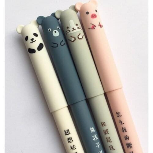 4 Pcs/set Kawaii Pig Bear Cat Mouse Erasable Gel Pen School Office Supplies Stationery Gift 0.35mm Blue Black Ink