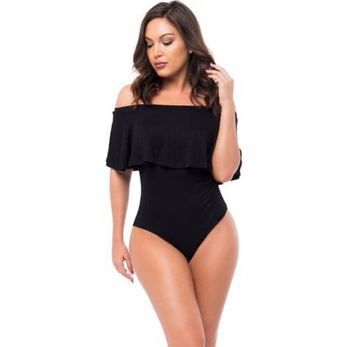 Ruffle Black Off Shoulder Bodysuit Summer Slash Neck Casual Beach Blouse Bodysuit Body Shirt Women Leotard Tops Mujer Camisas