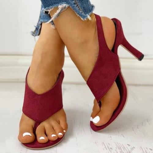 Summer Ladies Sandals New Sexy Party Elegant Female Wine Red Ladies Wedding High Heeled Flip Flop Sandals
