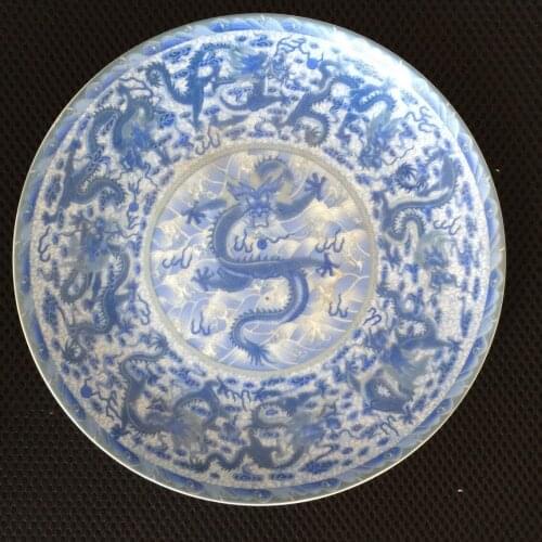 Collectable Chinese Style Cloisonne Qianlong Dragon Pattern Of Blue And White Porcelain Plate Dish