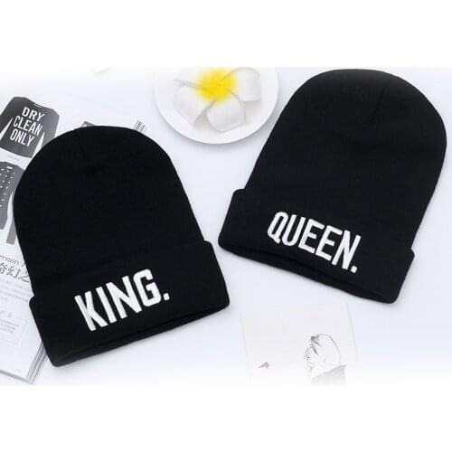 KING QUEEN Beanies Cap Brand Embroidery Warm Winter Hat Knitted Cap Hip Hop Men Women Lovers Hats Street Dance Bonnet Skullies
