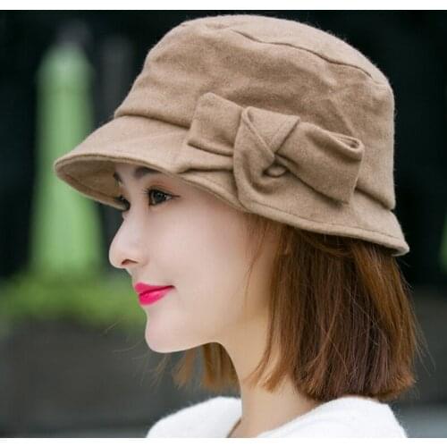 H7712 Women Fisherman Hat Lady Fall Winter Warm Shopping Bucket Cap Korean Elegant British Retro Solid Color Fashion Basin Hats
