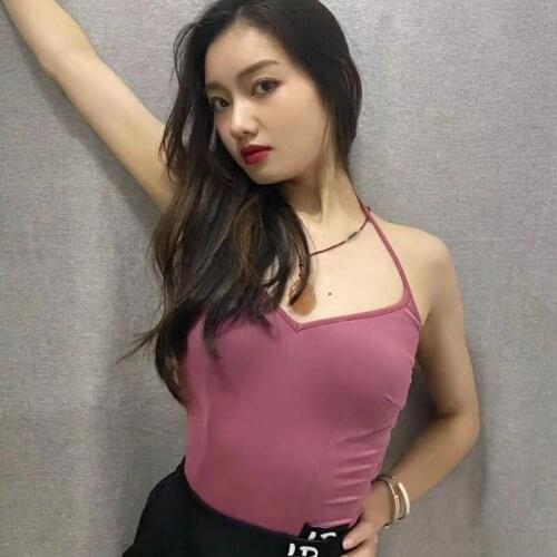 Latin Dance Tops For Women New Summer Halter Ring Strap V-Tie Chest Pad Top Chacha Samba Tango Latin Dance Practice Wear DQS7841