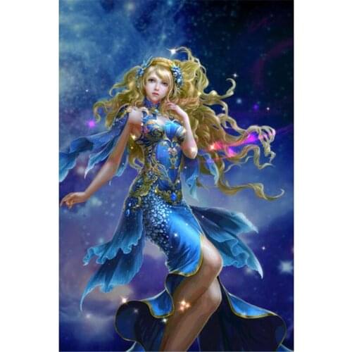 Woman Constellation Printed Water-Soluble Canvas 11CT Cross Stitch Embroidery Full Kit DMC Threads Knitting Painting Gift