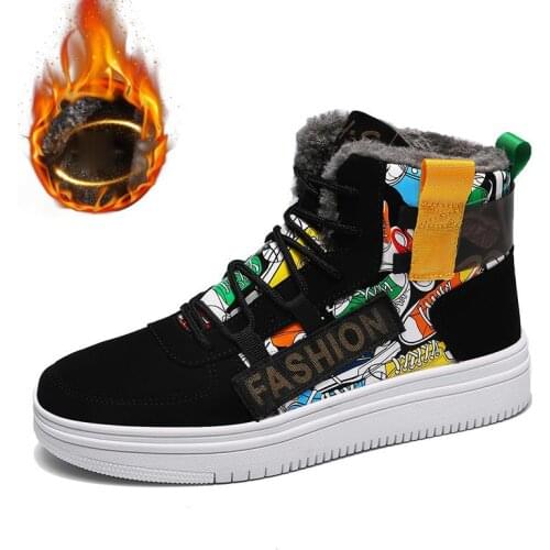 Large Size High Top Warm Mens Winter Sneakers Women Sport Shoes Winter Running Shoes Men Sports Shoes Male Black Fur GMD-0645