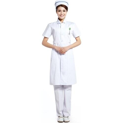 Women nurse uniform medical workwear for hospital pharmacy uniform white short sleeve nurse dress