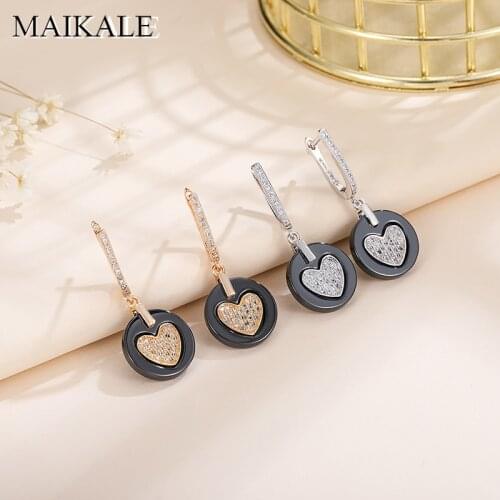 MAIKALE Classic Multiple Ceramic Stud Earrings Copper AAA Cubic Zirconia Plated Simple Korean Earrings For Women Jewelry Gift